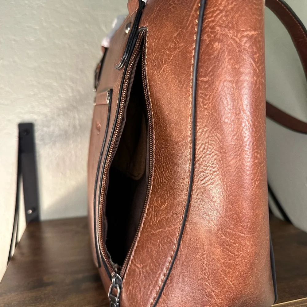 Wrangler Studded Brown Faux Leather Tote Bag - Picture 4 of 9